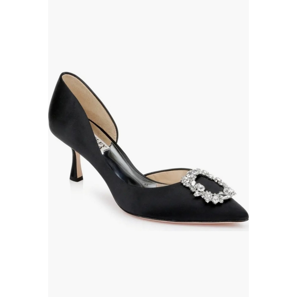 Badgley Mischka Elegant Black Heels with Sparkling Embellishment.